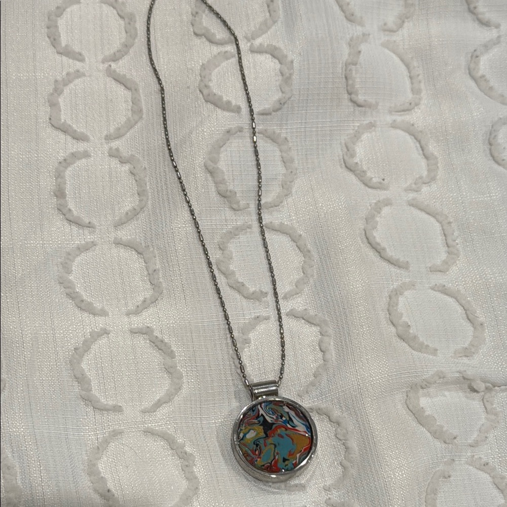 Silver Pendant Necklace with Multicolor Design